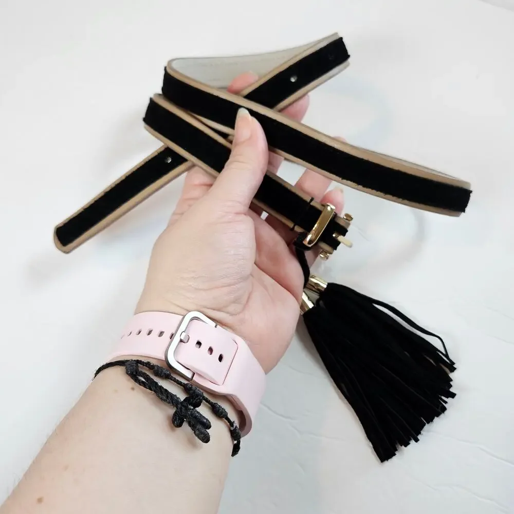 White‎ House Black Market Black Suede Belt With Tassel Women's Medium Boho Chic